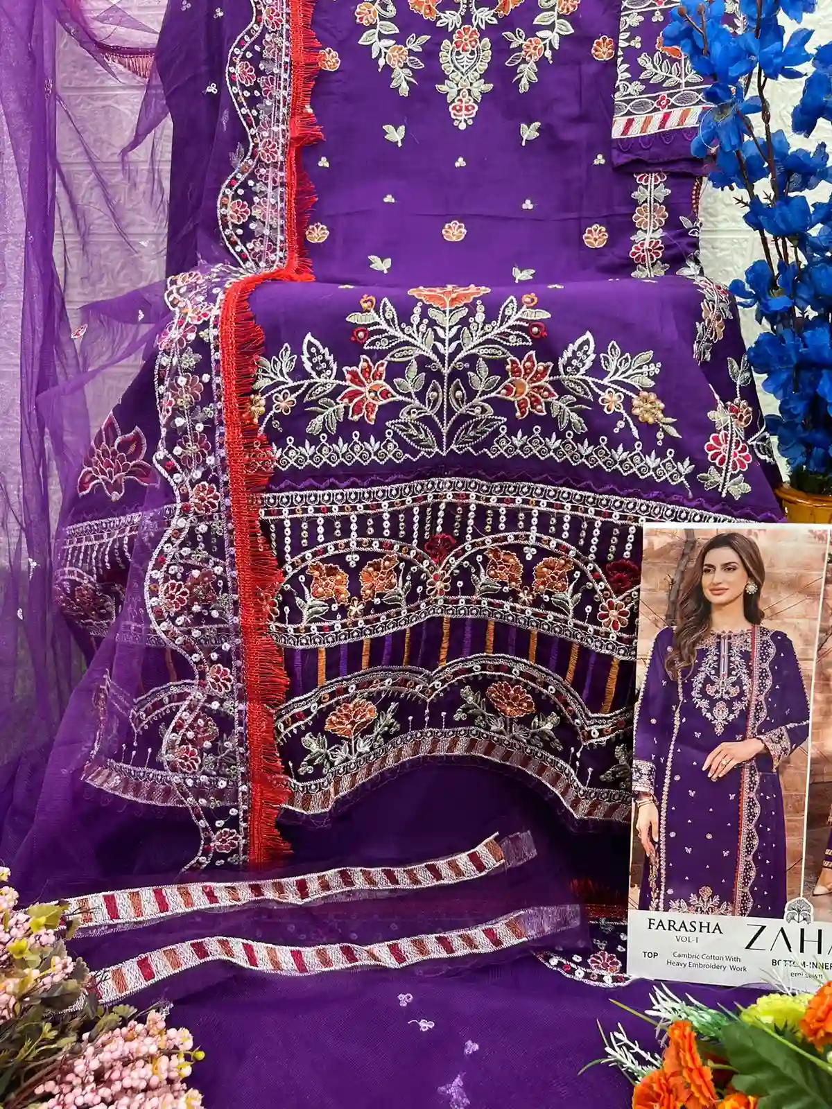 Zaha Farasha Vol 1 Pure Cambric Cotton Wholesale Pakistani Salwar Suit Catalog — Wholesale Salwar Suits, MPA wholesale from Surat - Gallery Image 7